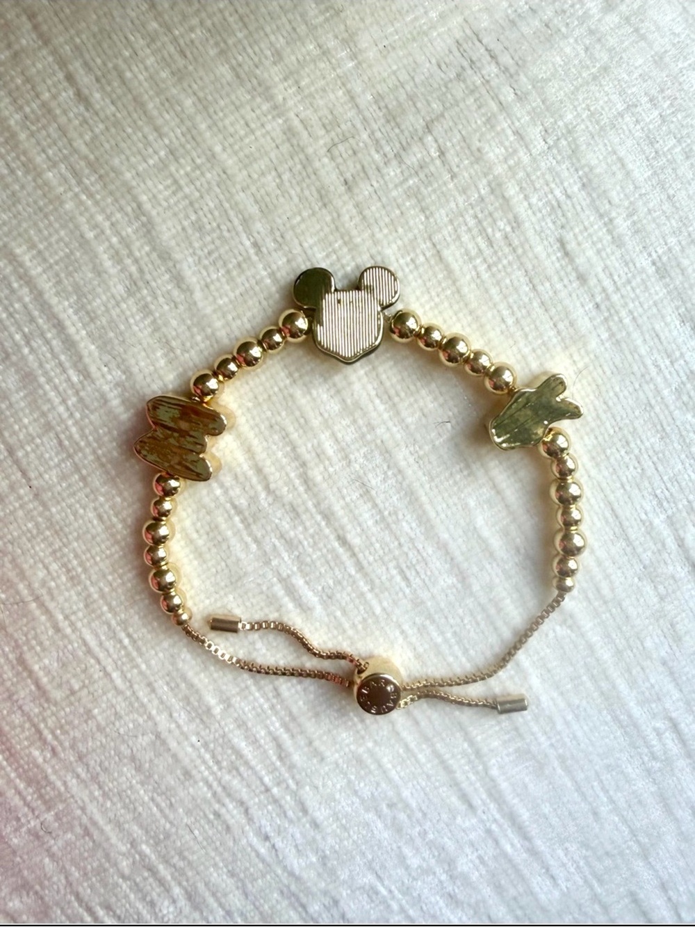 NWT BaubleBar Disney Gold-Tone Mickey Mouse 3 Charm Beaded Adjustable Bracelet - Picture 4 of 6